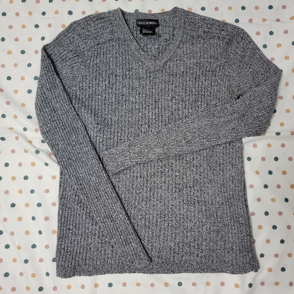 Vintage Le Chateau Ribbed Gray V-Neck Shirt - Picture 4 of 9